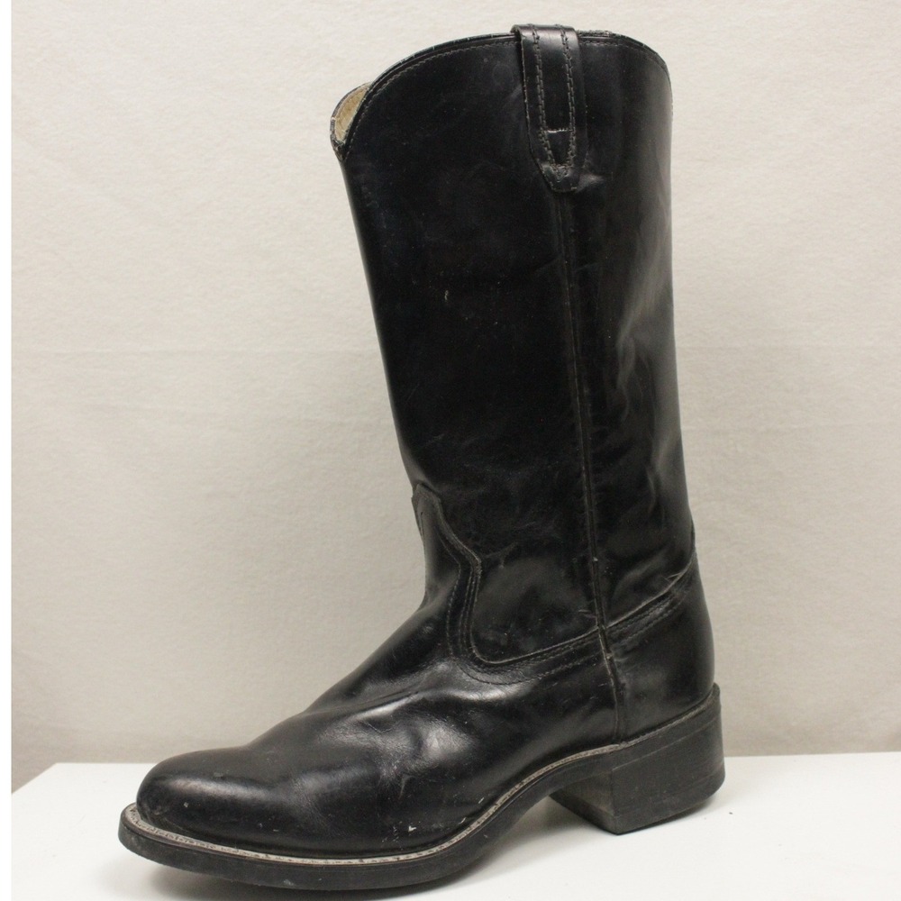 Acme Black Leather Western Cowboy Boots USA Mens 7 D Classic Roper